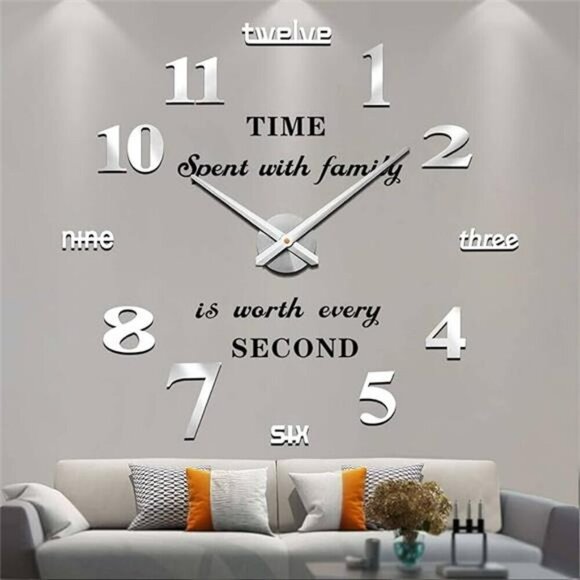 Large Wall Clocks for Living Room Decor DIY Wall Clock Modern 3D Wall Black - Picture 7 of 7